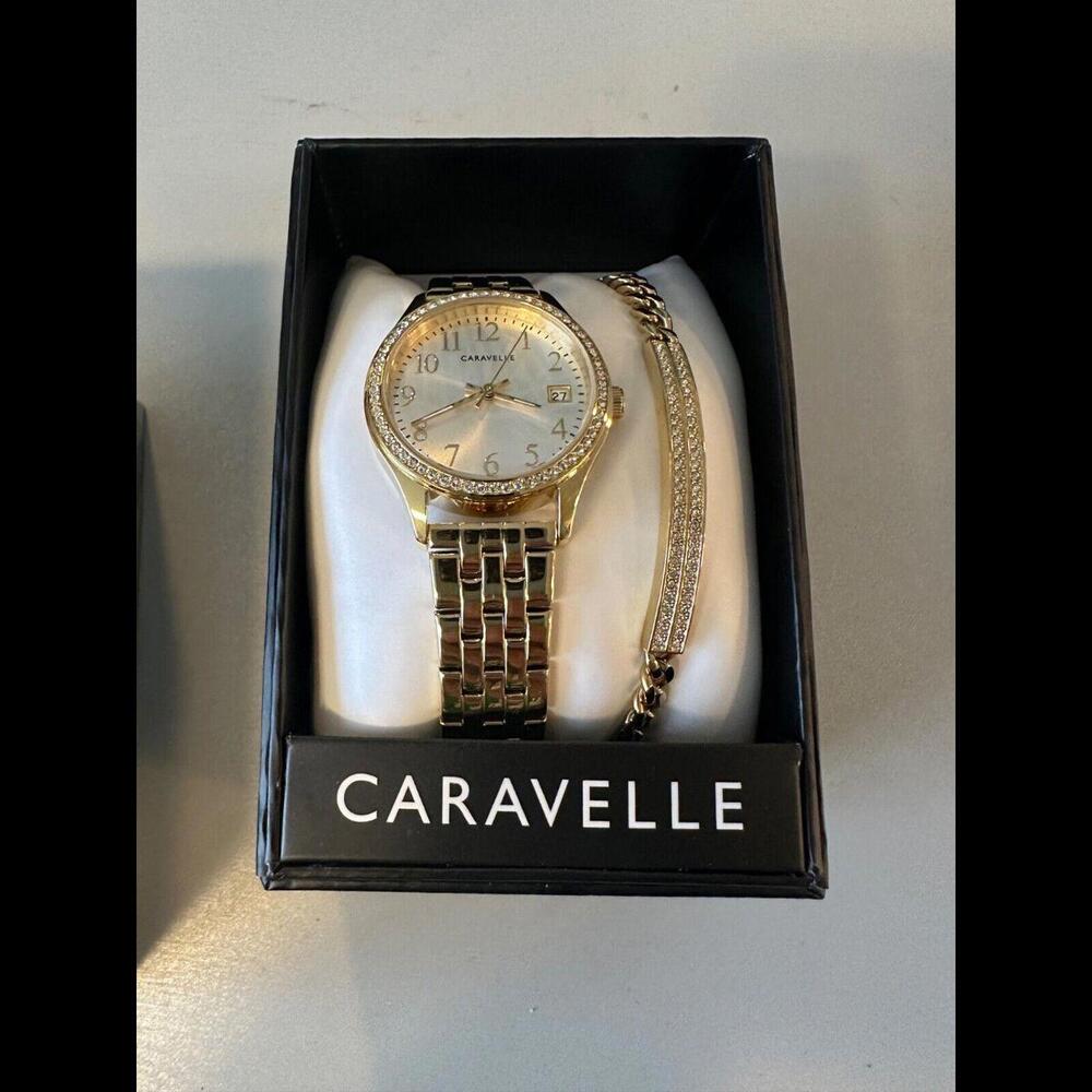 Caravelle by Bulova Women's Classic Crystal Accented Watch & Bracelet  44X101